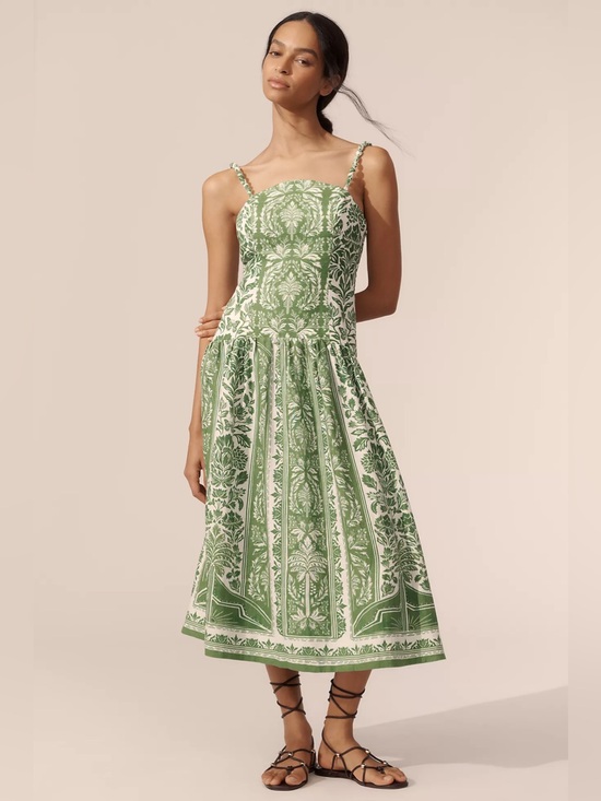 FARM Rio Dresses & Skirts - Farm Rio Delicate Tapestry Linen Drop Waist Midi Dress